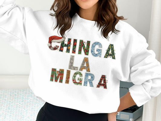 Chinga La Migra Festive Santa White Sweatshirt