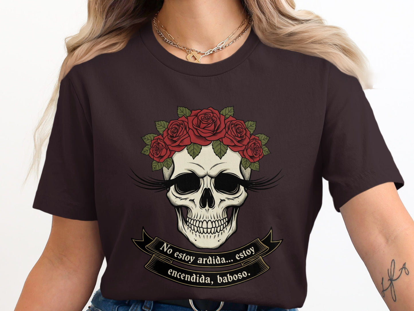 Skull with Roses and Quote Graphic Tee product