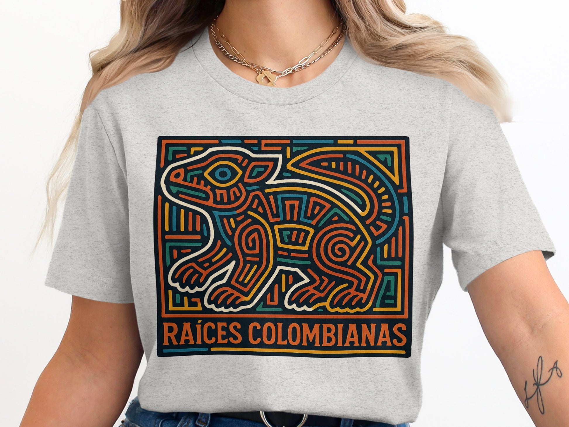 Raíces Colombianas Vibrant Artistic Design T-Shirt product