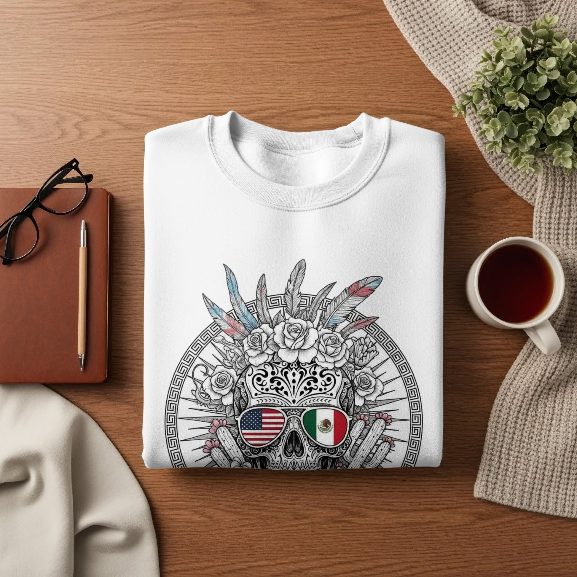 Unique Skull Design with USA and Mexico Flags Shirt