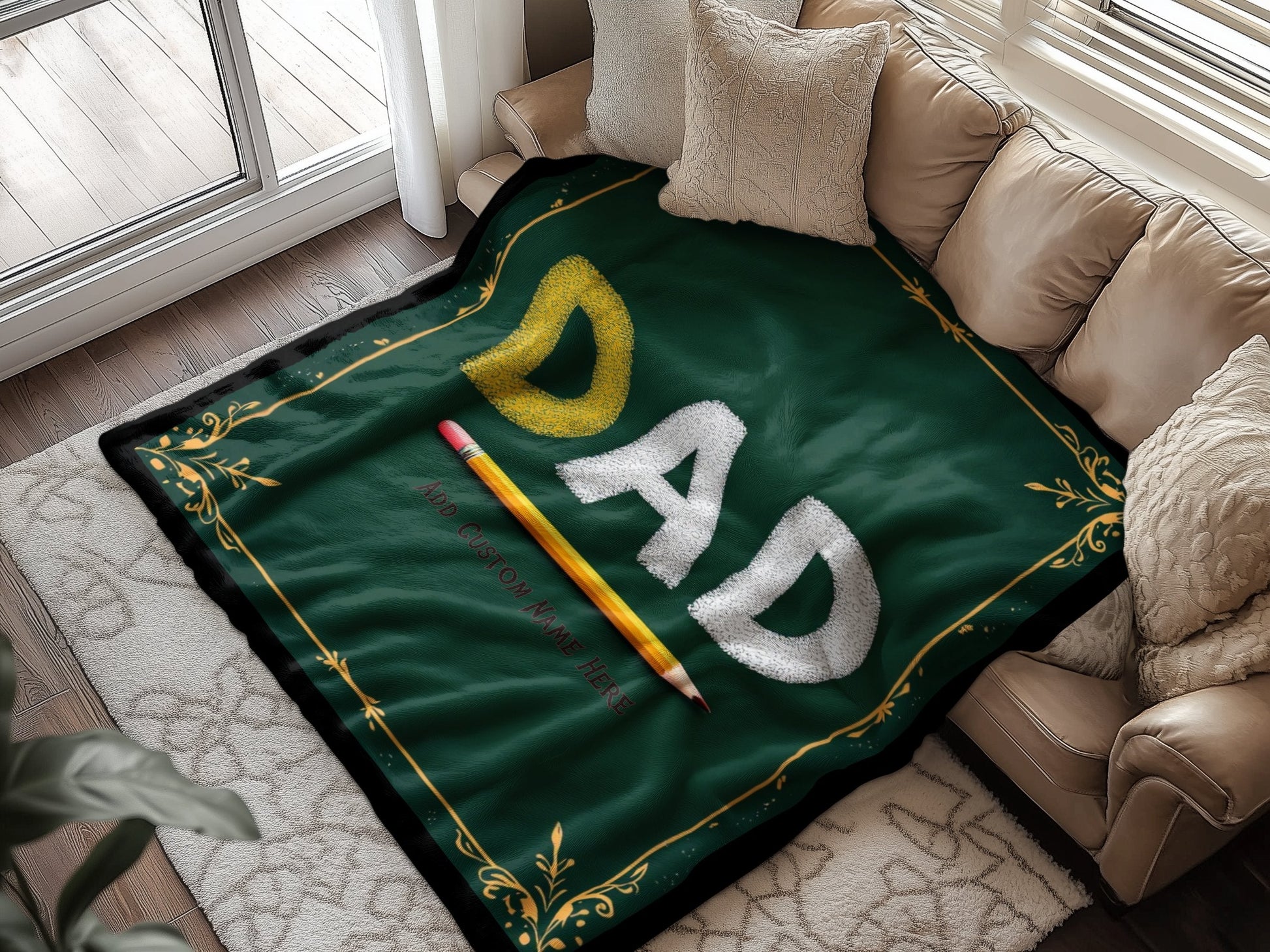 Cozy Dad Green Blanket With Pencil Design product