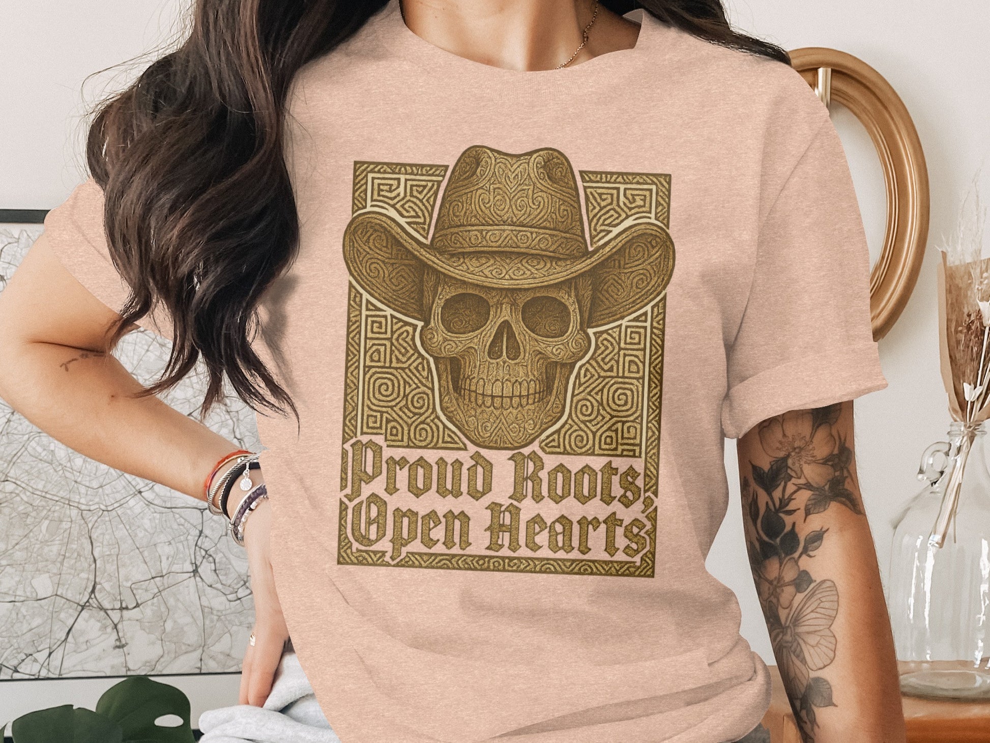 Proud Roots Open Hearts Cowboy Skull Shirt