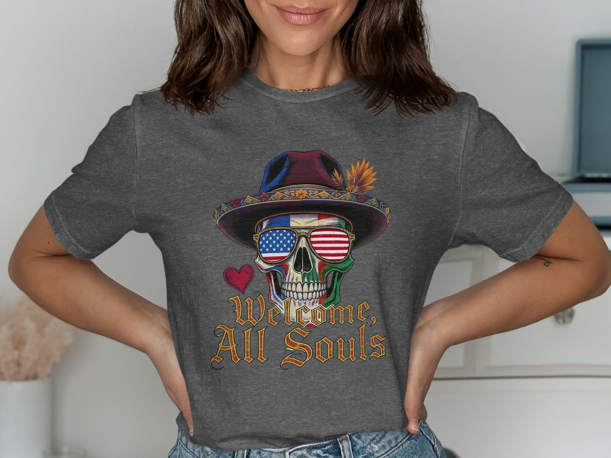 Welcome All Souls Skull Design Graphic T-shirt product
