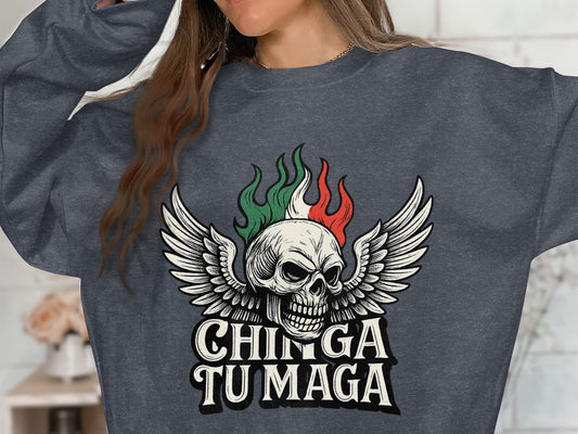Chinga Tu Maga Skull Wing Design Sweatshirt product