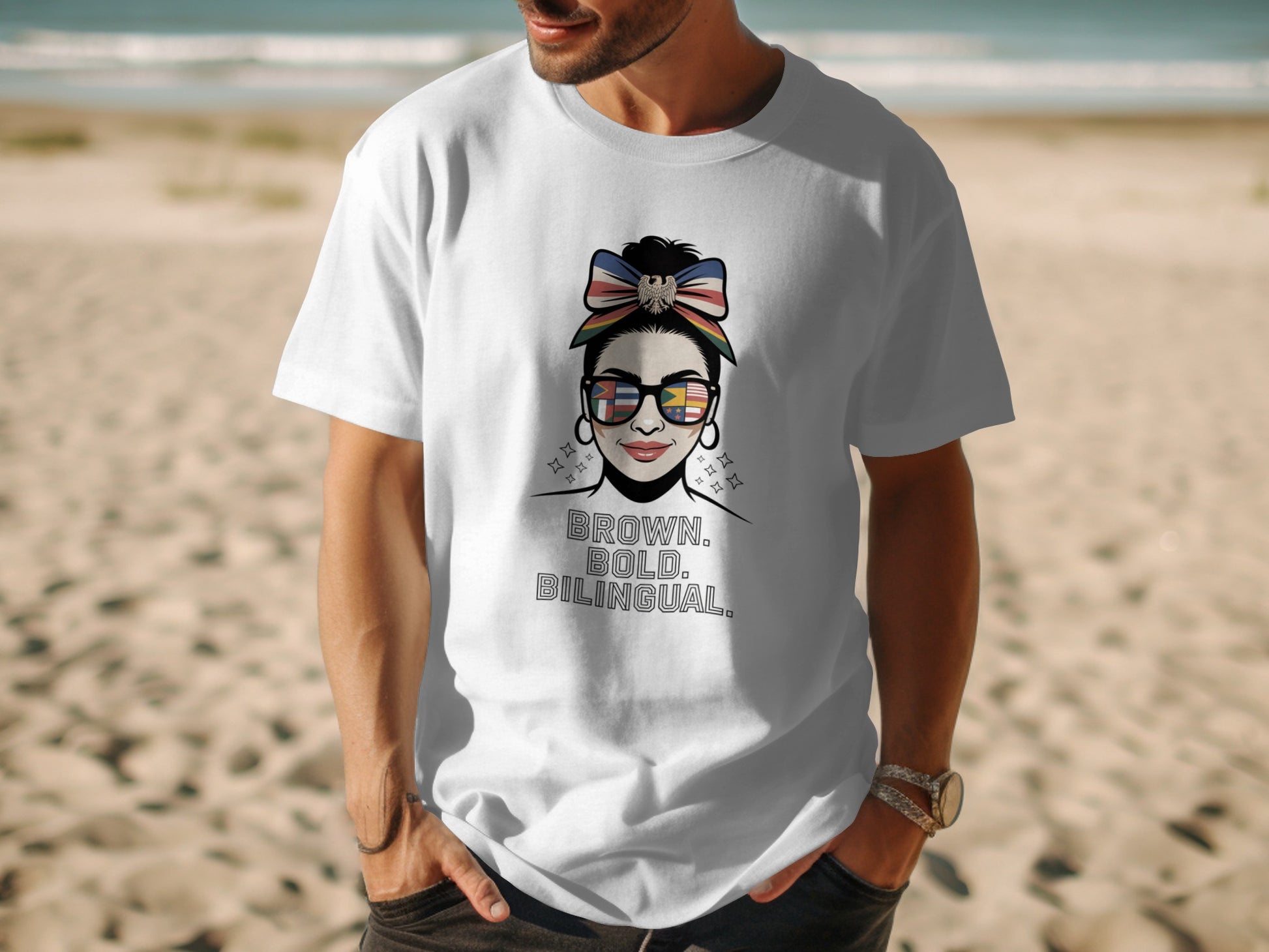 Brown Bold Bilingual Graphic Design T-shirt product