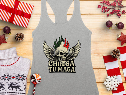 Chinga Tu Maga Winged Skull Design Tank Top