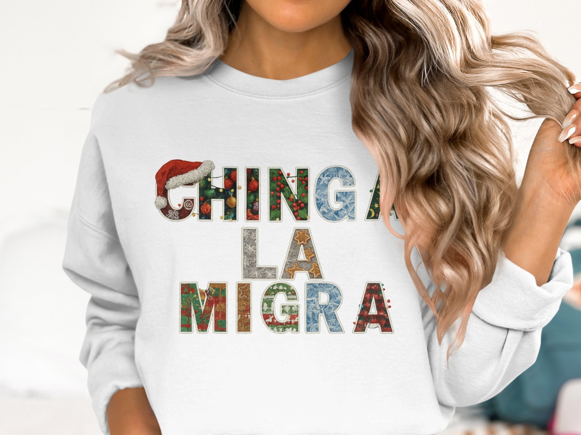 CHINGA LA MIGRA shirt with colorful letters