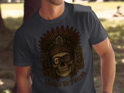 Unidad Es Fuerza Skull Feather Headgear T-shirt
