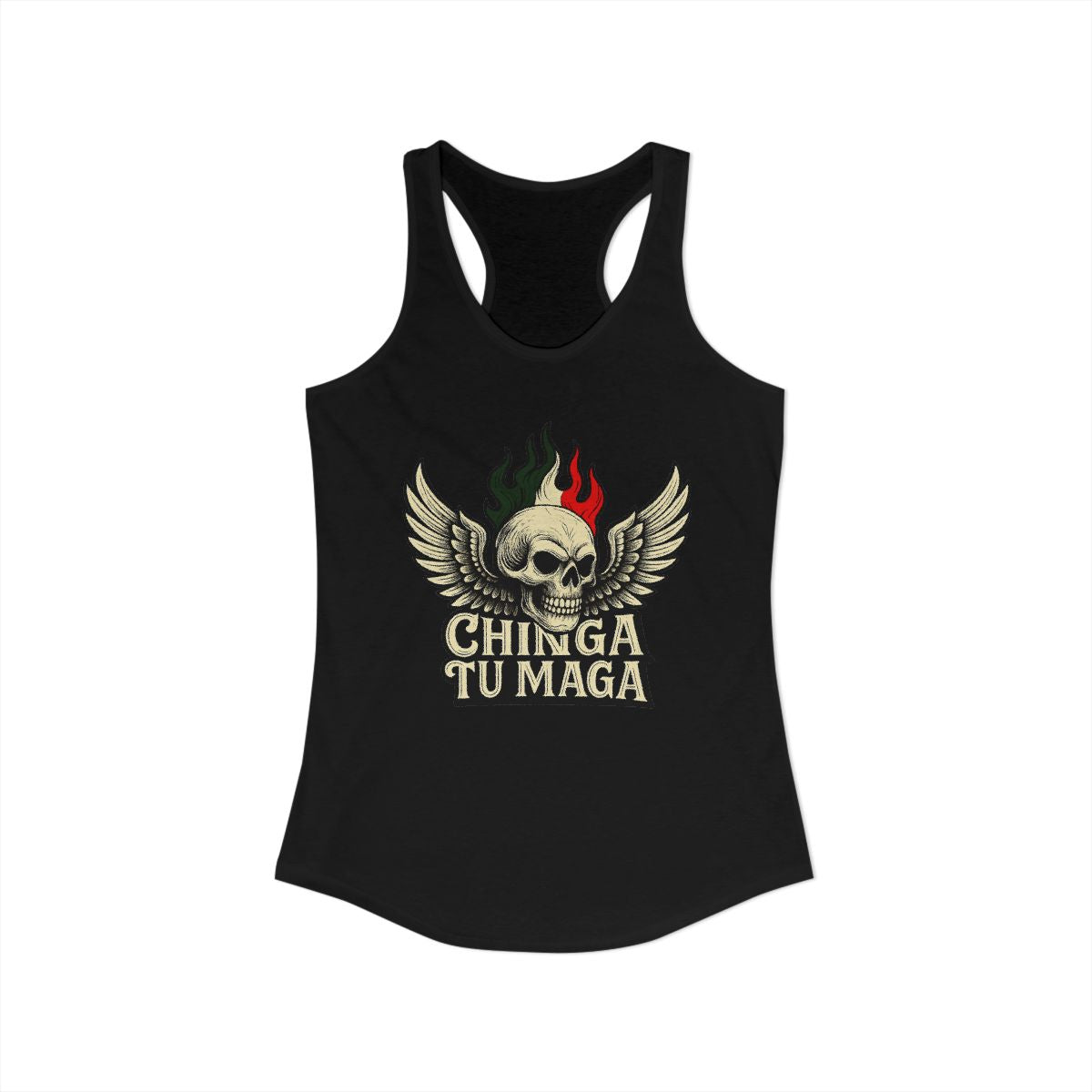 Chinga Tu Maga Skull with Wings Print Tank Top