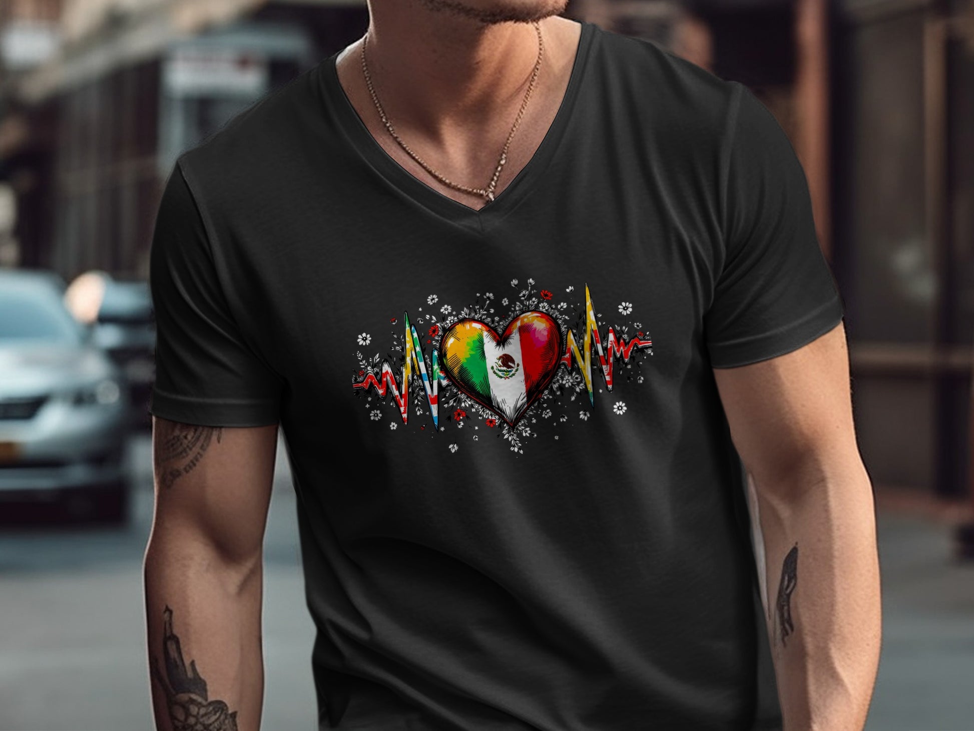 Heartbeat Mexican Flag Design Men's T-Shirt product