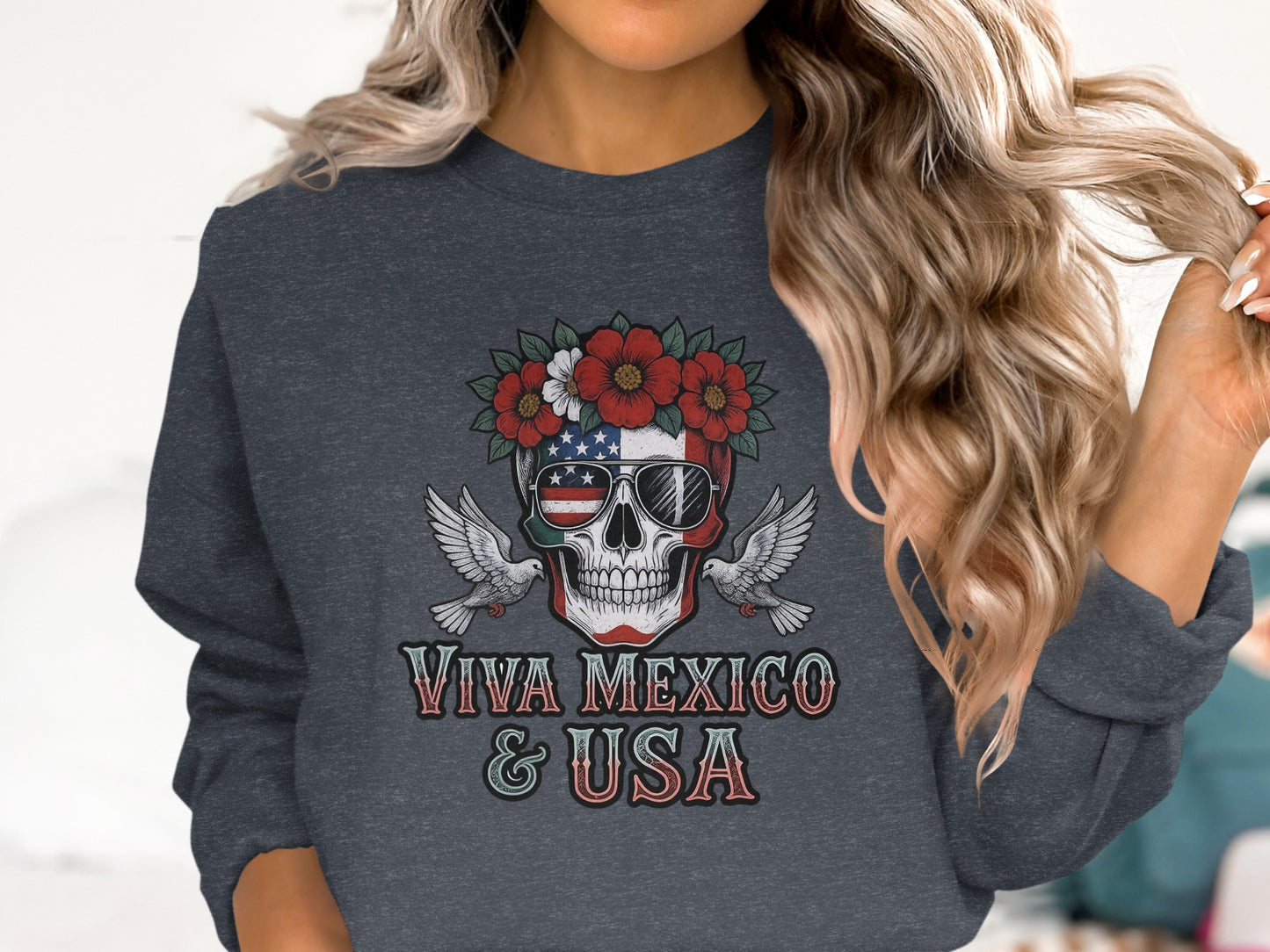 Viva Mexico USA Skull Graphic Long Sleeve Shirt product type