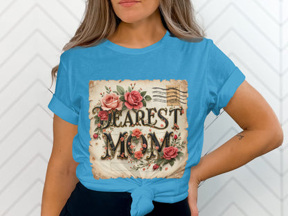 Dearest Mom Floral Design Casual Blue Tee Shirt product type