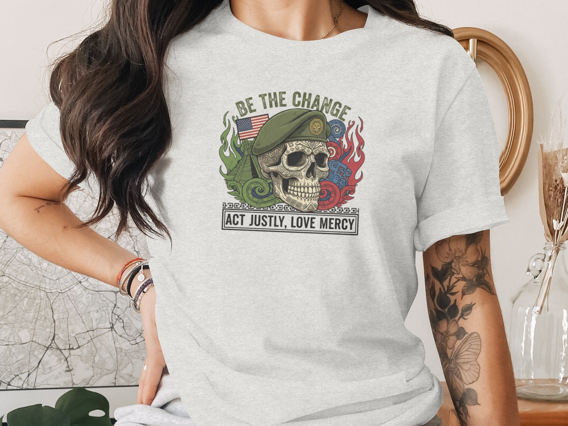 Act Justly Love Mercy Be the Change Skull T-shirt