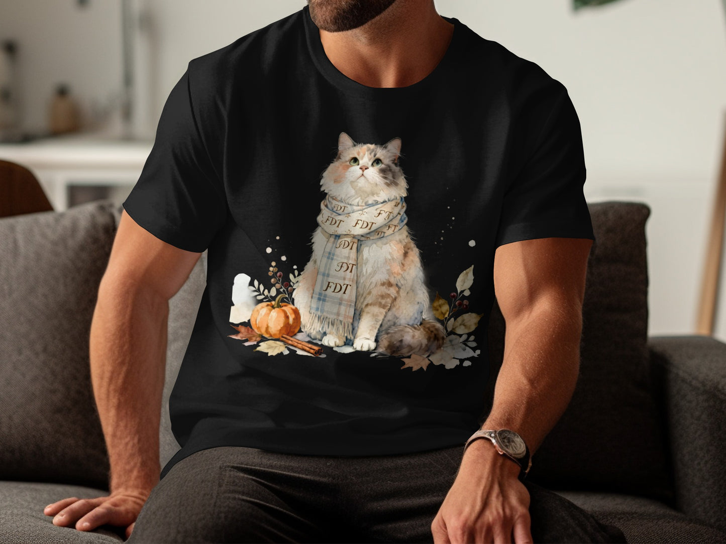 Adorable Cat with Pumpkin Fall Season T-Shirt