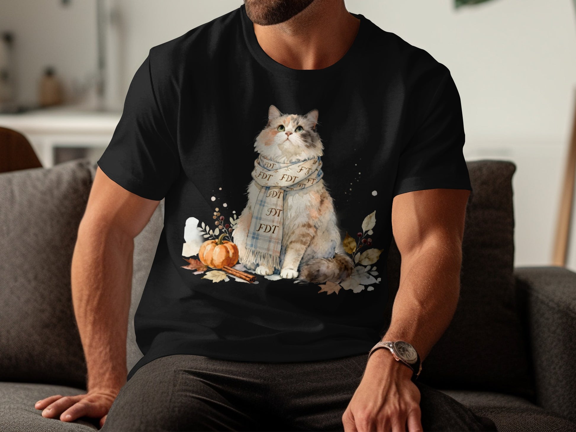 Adorable Cat with Pumpkin Fall Season T-Shirt