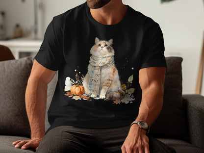 Adorable Cat with Pumpkin Fall Season T-Shirt