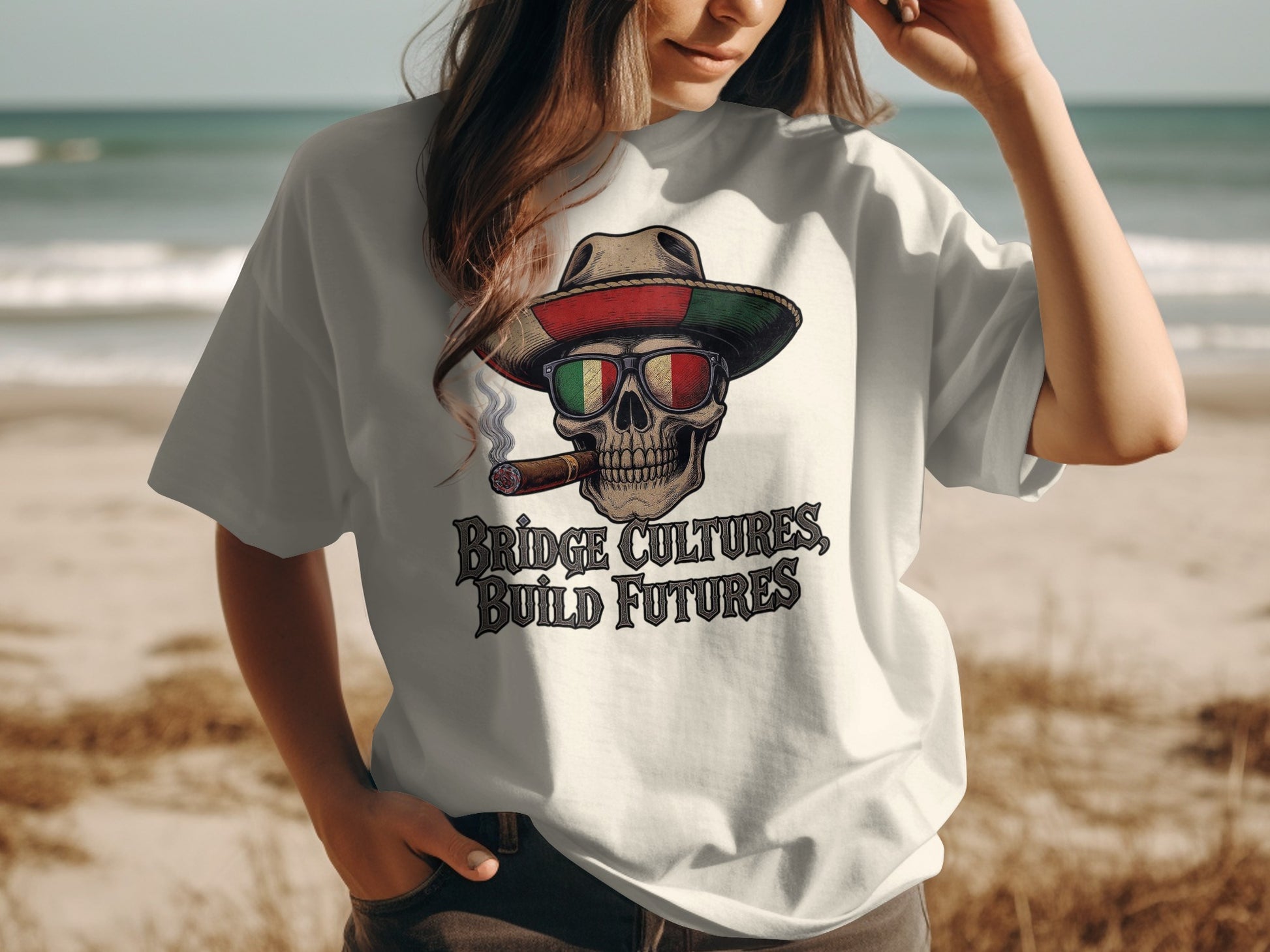 Bridge Cultures Build Futures Skull T-shirt product type