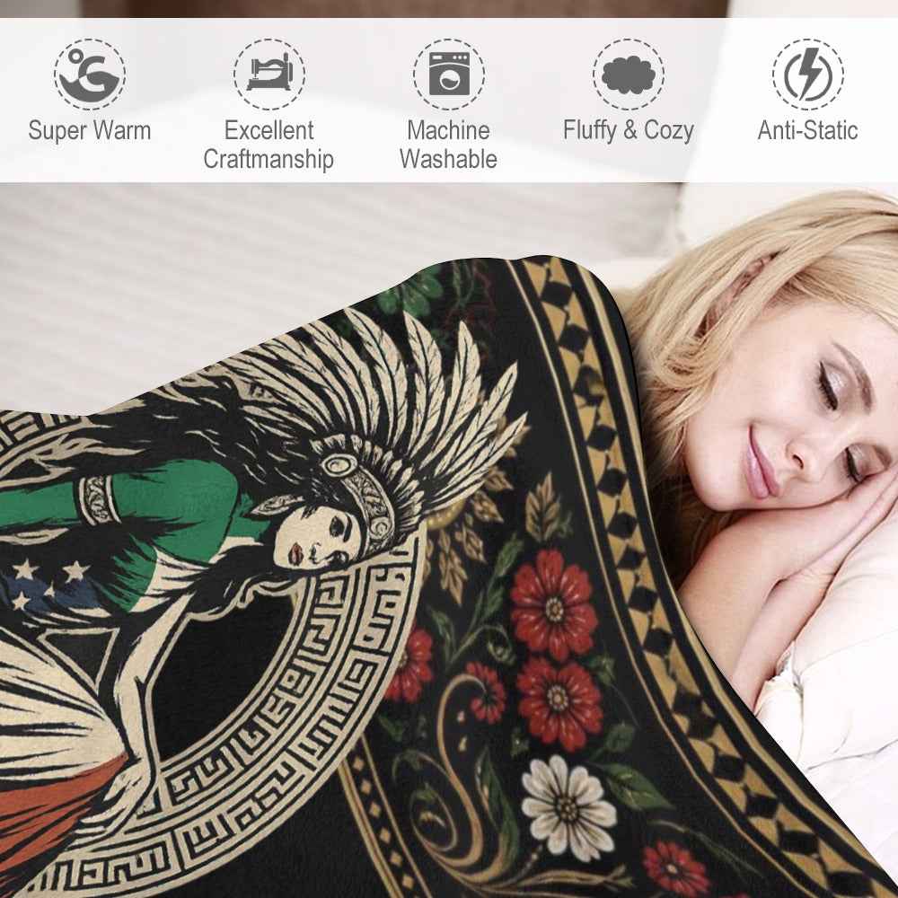 Two Cultures One Heart Proud Amexican Ultra-Soft Flannel Blanket Multiple Sizes