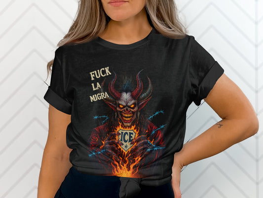 Fuck La Migra ICE Demon Graphic T-Shirt