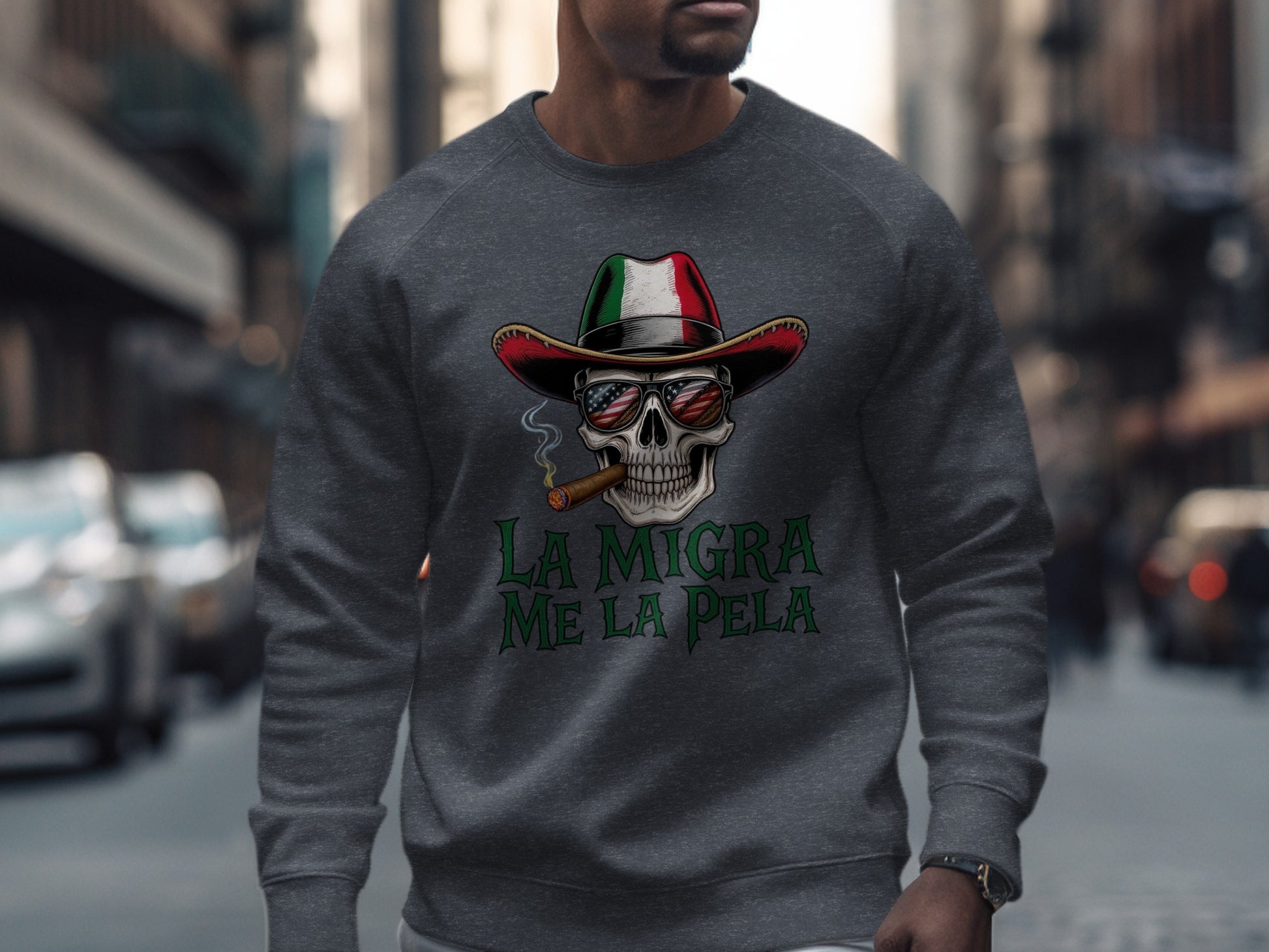La Migra Me La Pela Skull Design Sweatshirt product