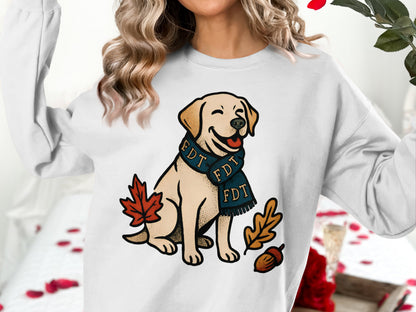 Smiling Golden Retriever Autumn Leaves Design Shirt