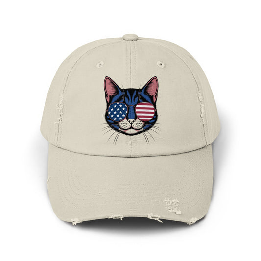 Patriotic Cat with Sunglasses Embroidered Hat product