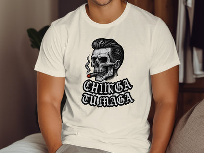 Retro Skull Graphic Tee with Text Design product type