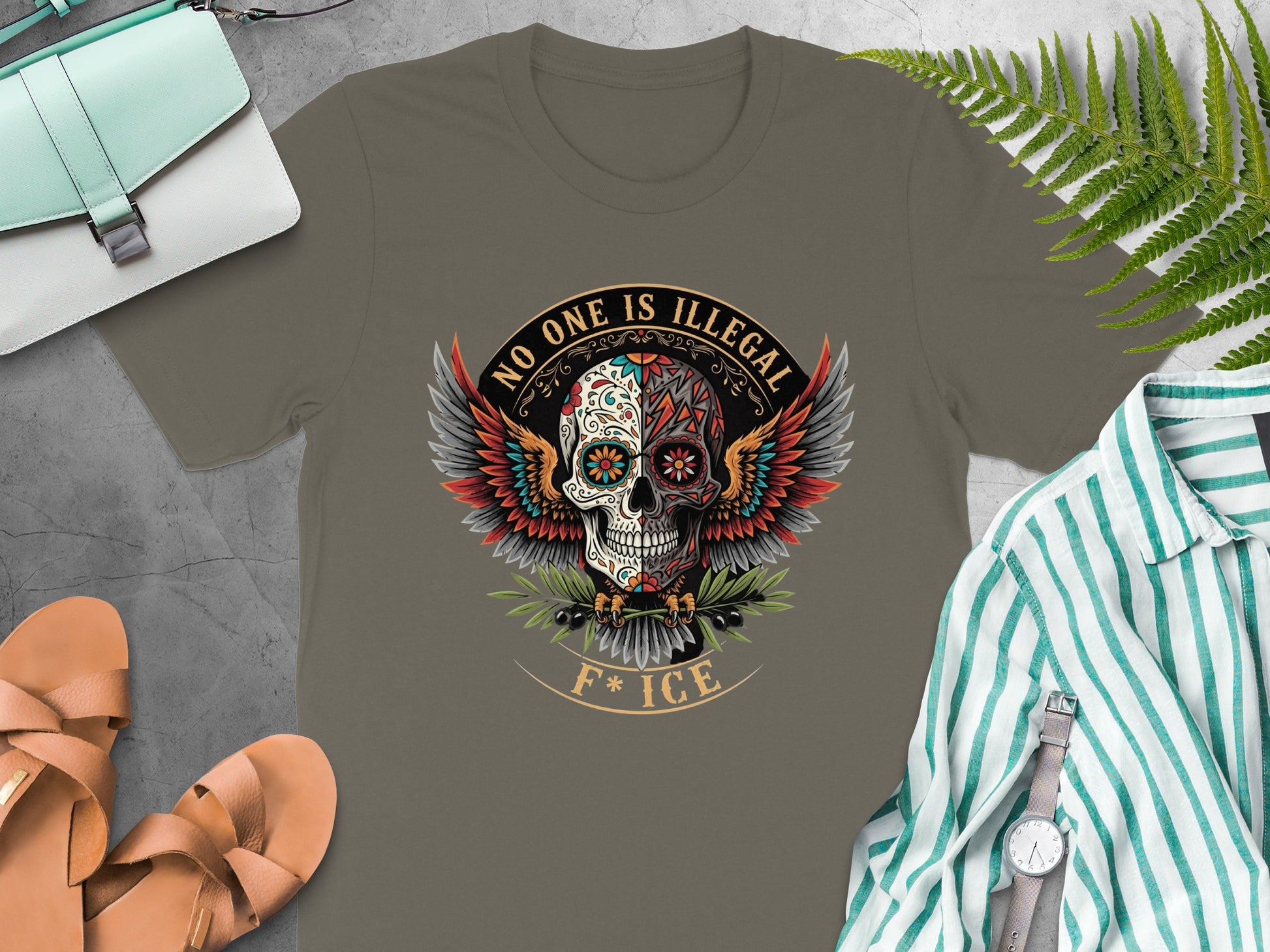 No One Is Illegal Skull Graphic T-Shirt product type