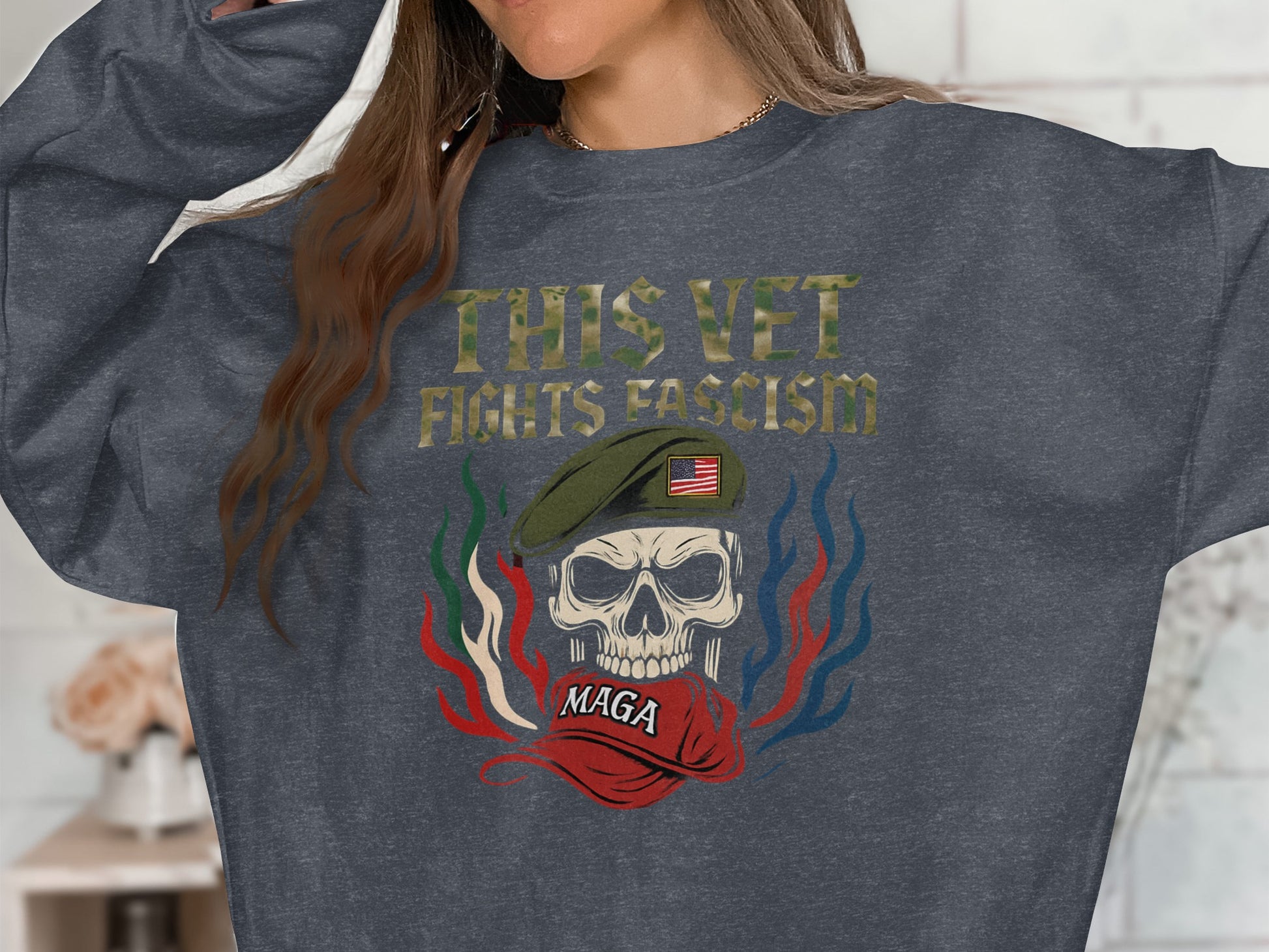 This Vet Fights Fascism Long Sleeve Shirt product