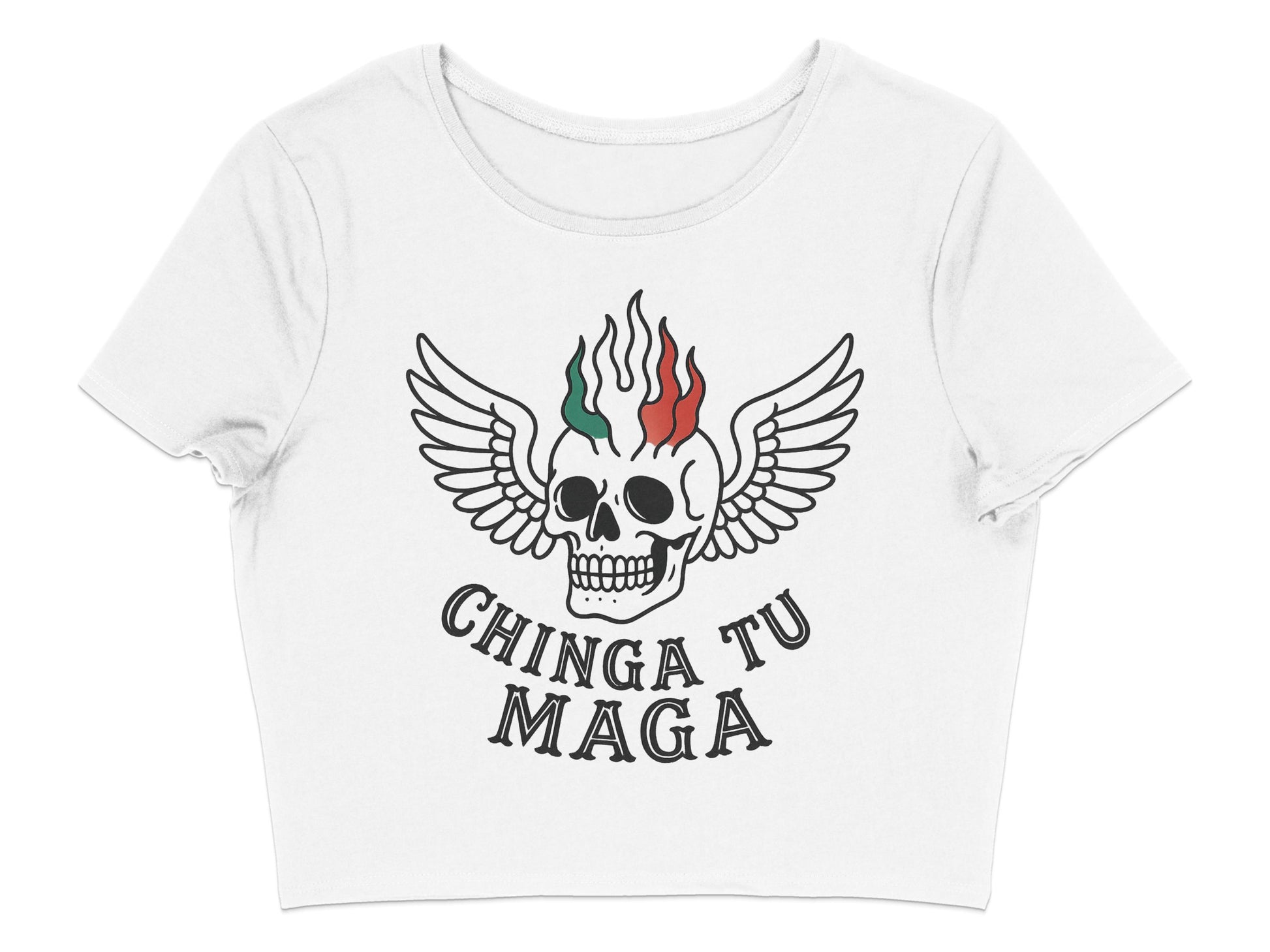 Chinga Tu Maga Skull with Wings Graphic Crop Top product