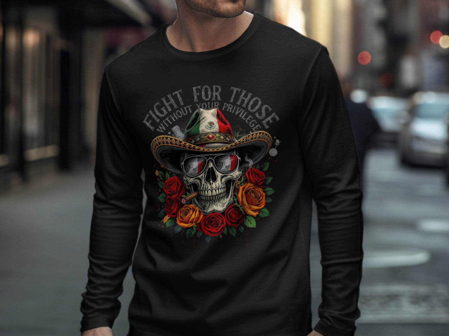 Skull With Roses Cowboy Hat T-shirt