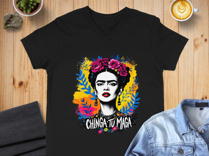 Colorful floral Frida T-shirt with bold artistic print