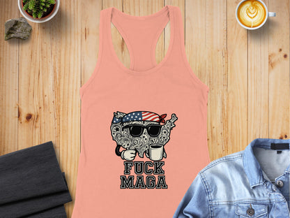 Patriotic Cat Drinking Coffee Design Tank Top Shirt product type