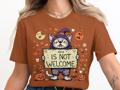 Halloween Cat Holding Hate Is Not Welcome T-shirt product type