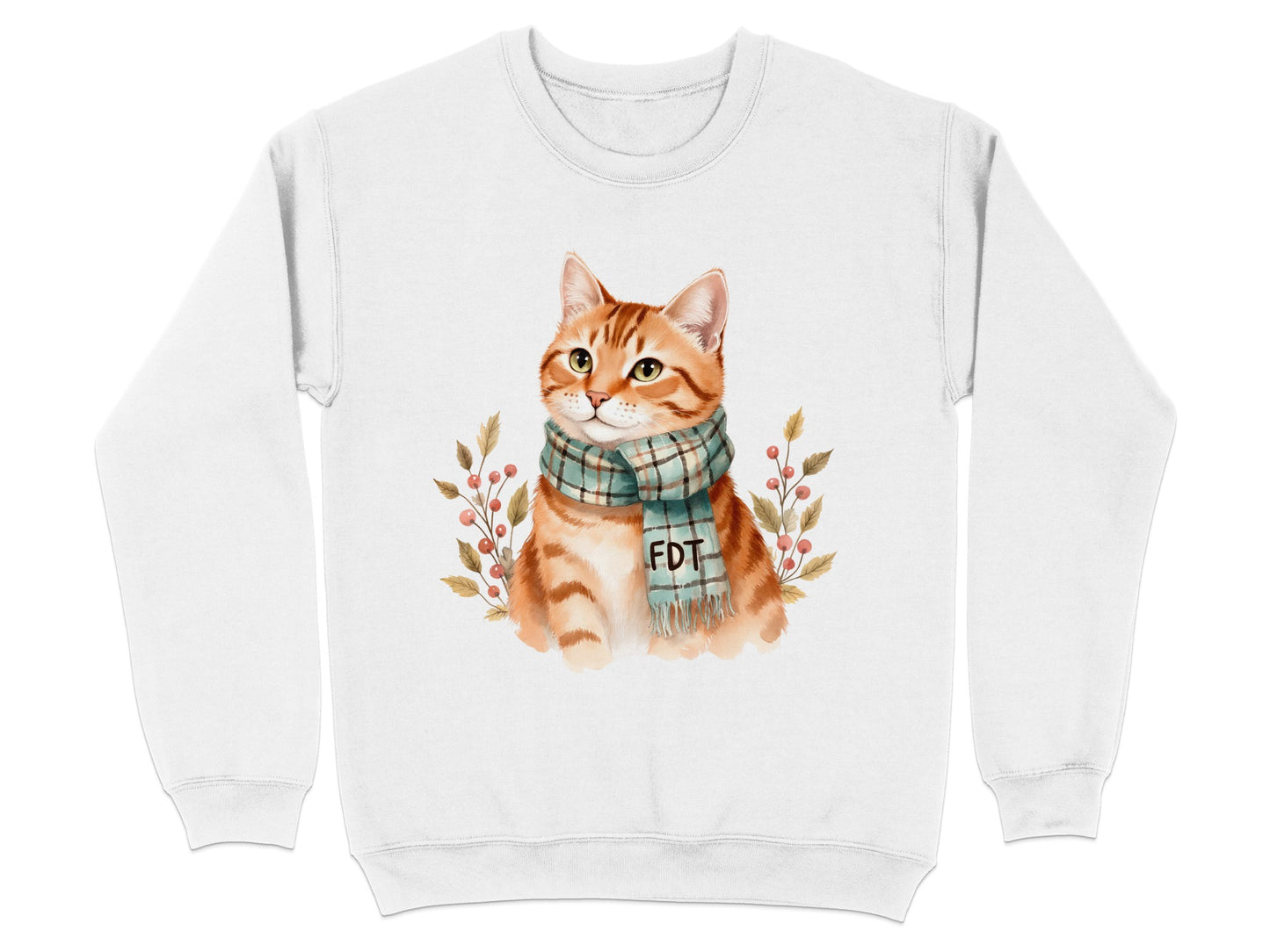 Adorable Cat in Scarf Design Pullover Sweatshirt