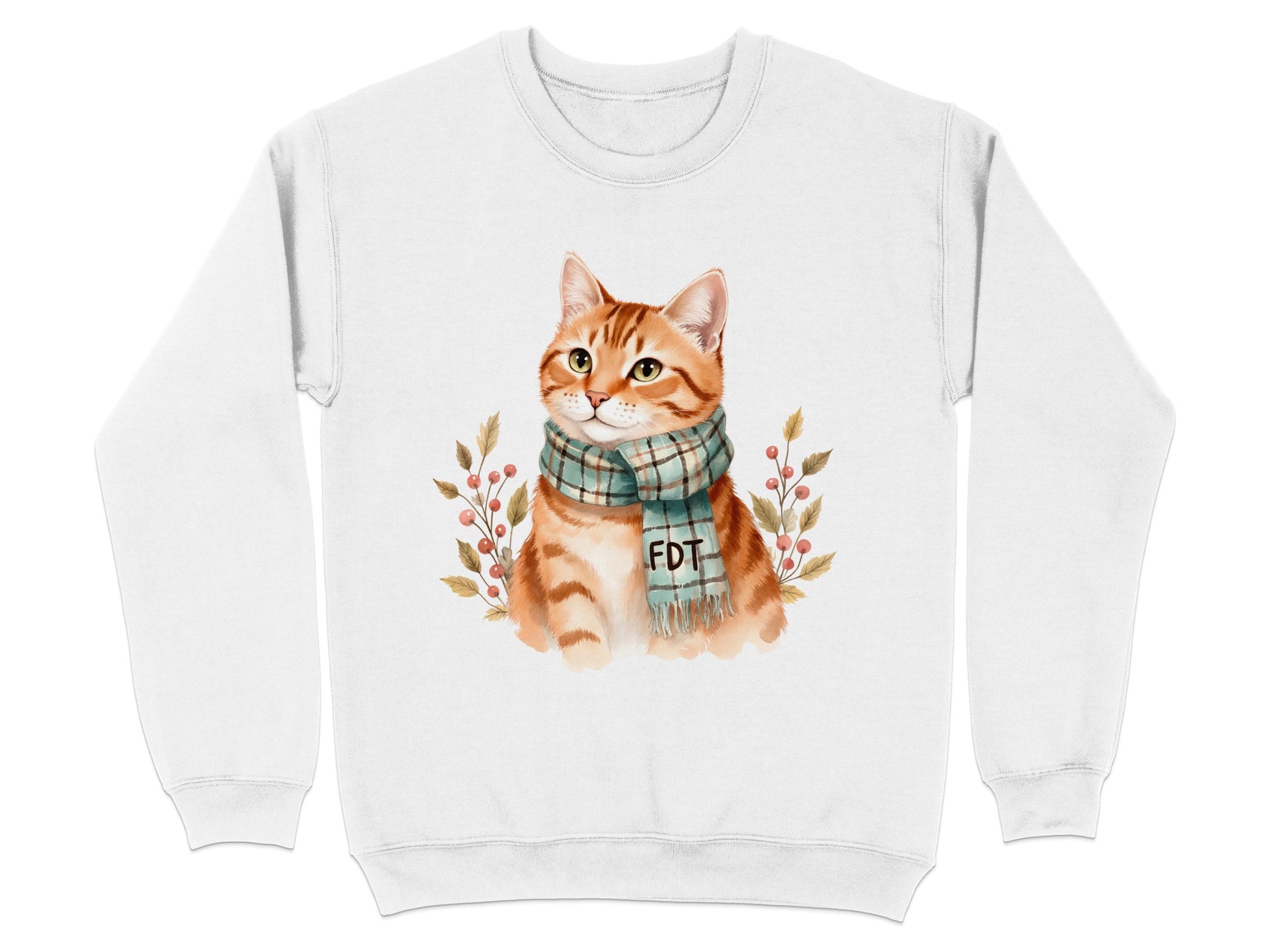 Adorable Cat in Scarf Design Pullover Sweatshirt