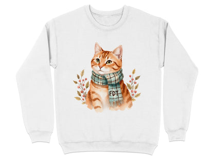 Adorable Cat in Scarf Design Pullover Sweatshirt