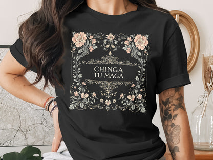 Stylish Graphic Tee with Floral Design and Bold Text