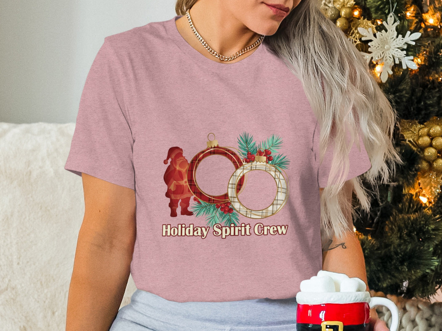 Festive Holiday Spirit Crew Graphic T-shirt Product