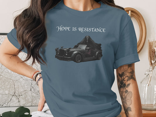 Hope Is Resistance Graphic Tee with Vintage Car Design