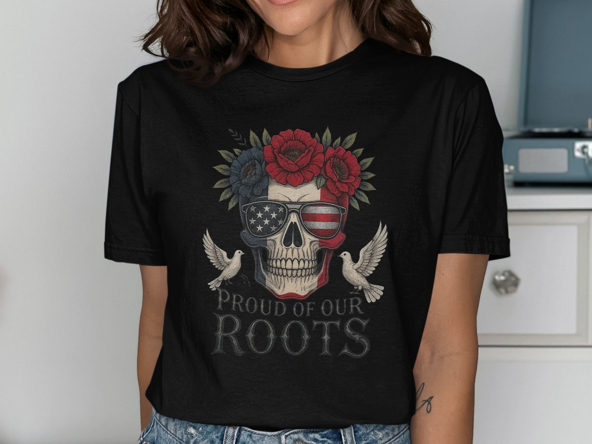 Proud of Our Roots Graphic Skull T-Shirt product type