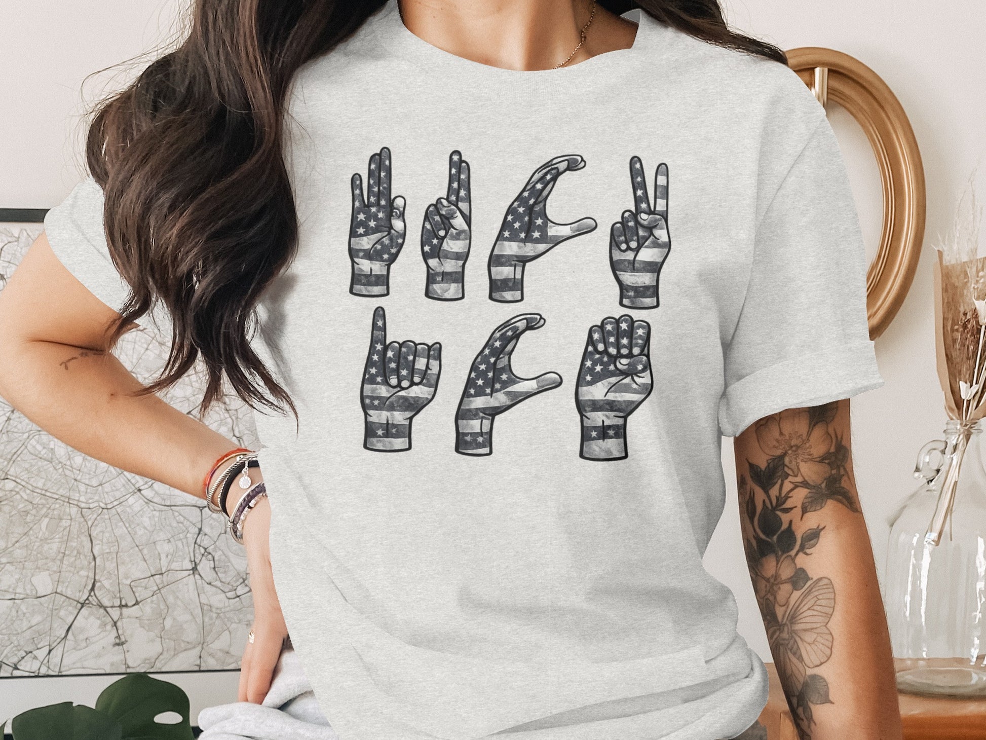 American Sign Language USA Flag Gesture Graphic Shirt