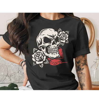 White Skull Roses Red Banner Black product type