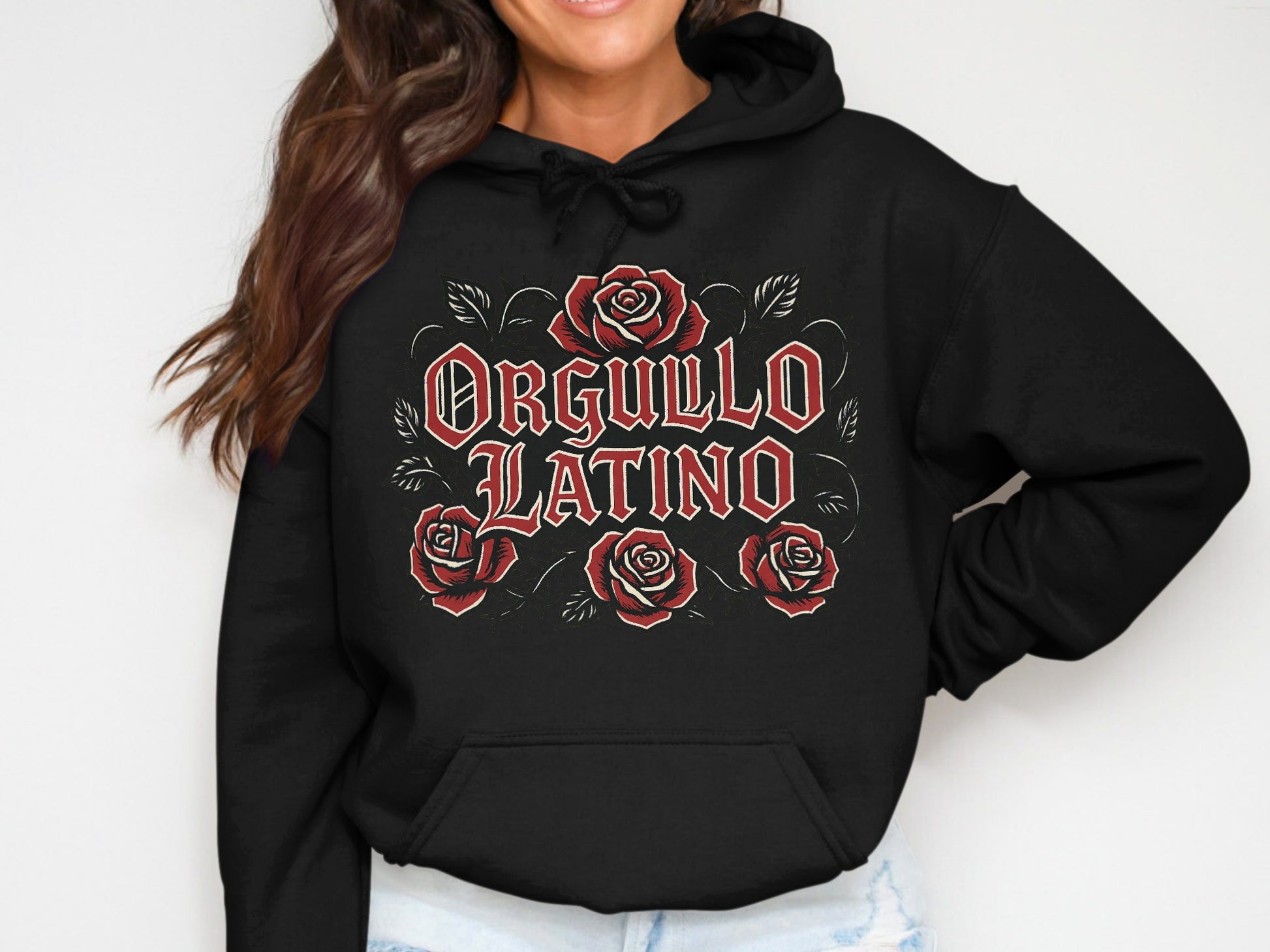Orgullo Latino Hooded Sweatshirt Rose Design Apparel Product