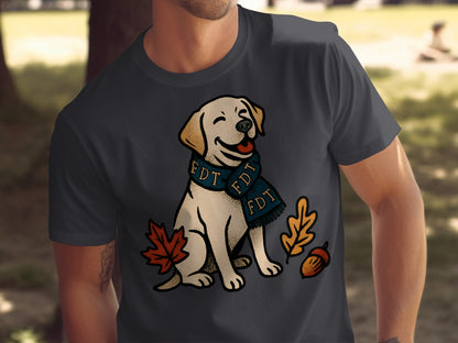 Happy Dog with Autumn Leaves Graphic T-Shirt