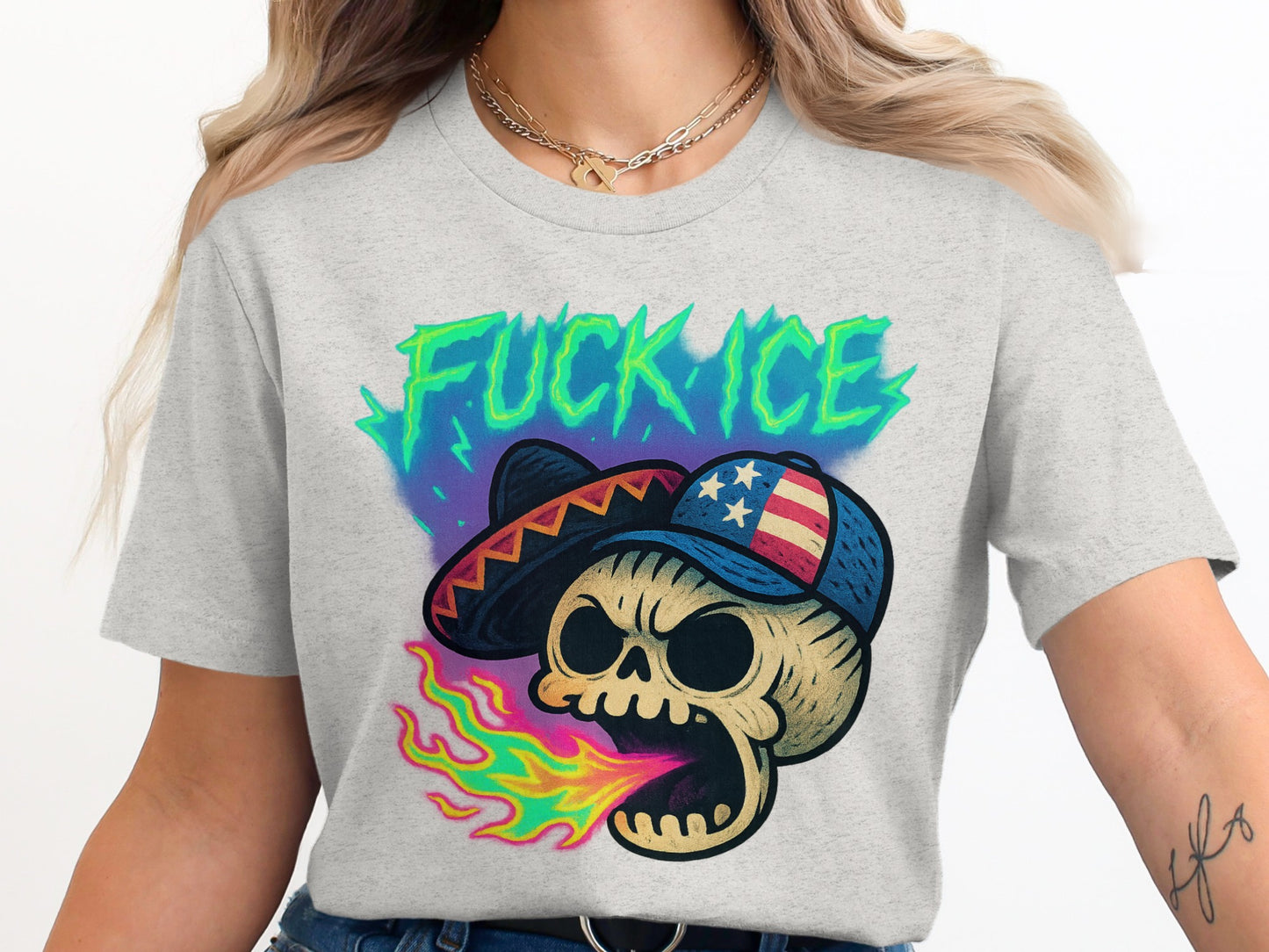Vibrant Skull with Fiery Breath Graphic T-Shirt product