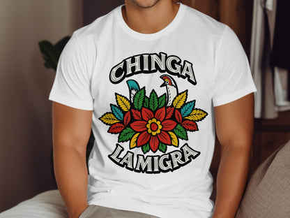 Colorful Floral CHINGA LA MIGRA Graphic T-Shirt product type