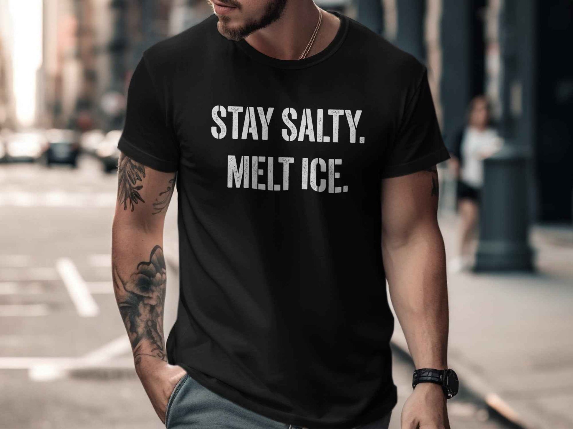 Stay Salty Melt Ice T-Shirts, Funny Sarcastic Quote Tee, Edgy Attitude Graphic Shirt, Humorous Statement T-Shirts, Unique Text Design