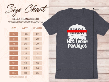 Bella + Canvas 3001 size chart for unisex t-shirts and a graphic tee.