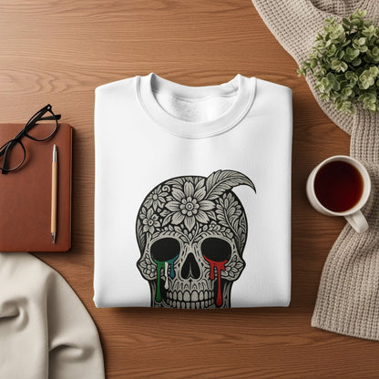 Skull with Floral Design and Colorful Tears Sweatshirt